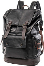 Men's PU Leather Laptop Backpack,Vintage Travel Rucksack for Black  picture