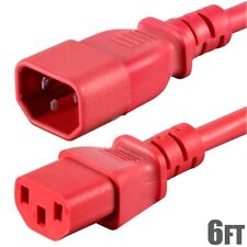 6FT 18/3 Gauge Power Extension Cord Cable IEC 60320 C14 Male to C13 Female Red picture