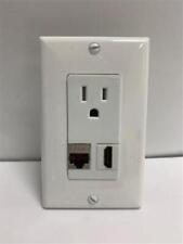 PLUGSTERS White Custom Single Gang Wall Plate 1- 110v Power 1-HDMI 1-Cat-8 Port picture