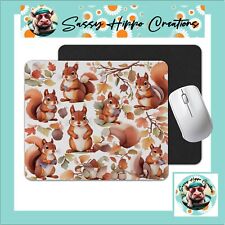 Mouse Pad Cute Autumn Squirrels Fall Leaves Anti Slip Back Easy Clean Sublimated picture