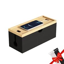 Bamboo Cable Management Box Medium Cord Organizer Box Cable Box To Hide Wires &  picture
