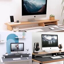 TGmastery White Monitor Stand Desk Shelf Wood Monitor Riser Dual Display Stand picture