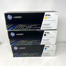 Lot Of 3 HP 414A Genuine Toner Cyan W2021A Yellow W2022A Black W2020A USED READ picture