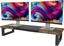 Rustic Brown Dual Monitor Stand Riser - Wood & Steel Desktop - L2.115 picture