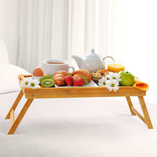 Bed Tray, Bamboo Laptop Bed Table with Foldable Legs and Handles, Bed Table for  picture