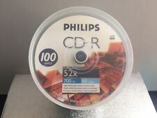 NEW PHILIPS 100 CD-R Blank Disc 80Min 700MB 52X Speed in Spindle Cake Box Open. picture