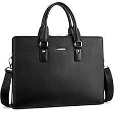 Leather Lawyers Briefcase Shoulder Laptop Business Slim Bags For Men & Women Bla picture