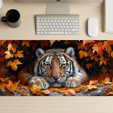 Autumn Tiger Gaming Mouse Pad, Fall Leaves Mousepad, Animal Print XL Deskmat picture