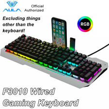 AULA F3010 RGB LED Backlight USB Wired Gaming Keyboard 104 Keys W/ Phone Holder picture