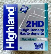 Brand New & Sealed Highland High Density 2HD Diskettes Macintosh Format 10- 3.5