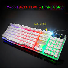 USBWired Gaming Keyboard Colorful Crack LED Illuminated Backlit Mechanical White picture