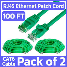 2 Pack 100FT Cat6 Patch Cord Green RJ45 LAN Ethernet Cable Network Internet Cord picture