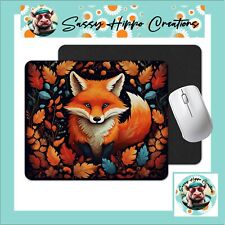 Mouse Pad Autumn Red Fox Fall Season Leaves Anti Slip Back Easy Clean Sublimated picture