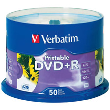 50PK Verbatim 4.7GB DVD+R 16x Printable White Inkjet Media Storage Blank Disc picture