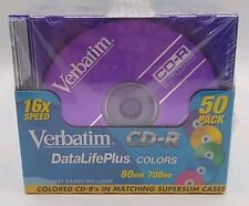 VERBATIM 50 PACK COLORS CD-R BLANK DISCS #93935~80 MINS.~700MB~SUPER SLIM picture