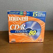 NEW MAXELL CD-R 80 MIN MUSIC DISCS 3 ASSORTED COLORS 15-PACK IN SLIM JEWEL CASES picture
