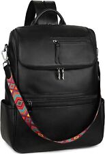 FADEON Laptop Backpack for Women Leather Travel with Black Brown  picture