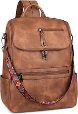 FADEON Laptop Backpack for Women Leather Travel with Purse Brown  picture