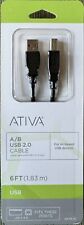 ATIVA USB 2.0 A/B Data Cable 6' Black Hi-Speed USB Devices picture