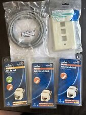 Leviton Quickport (2 Qty) Voice Grade + (1 Qty) CAT 5e + Wall Plate & Cord Lot picture