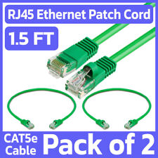 2 Pack Green Cat5e Ethernet Patch Cable 1.5ft RJ45 Network Cord Internet Wire picture