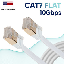 10Gbps CAT7 White Flat Ethernet LAN Cable Network 6 10 20 25 30 50 75 100 Lot picture