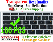Hebrew Orange letters Keyboard Sticker Transparent Reseller 100 Pack DEAL picture