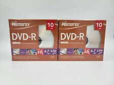 Memorex DVD-R 10pk 16x 4.7GB 120min Recordable New Media Discs Sealed Lot Of 2 picture