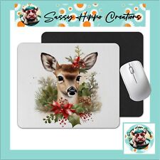 Mouse Pad Christmas Deer Holly and Berries Anti Slip Back Easy Clean Sublimated picture