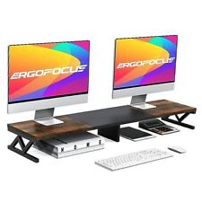 Dual Monitor Stand Riser, Large Wood Monitor Riser for 2 Rustic Brown+Black picture