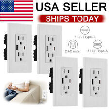 4 X USB C Outlet Type C + A Receptacle in-Wall Charger Plate 15A UL Listed White picture