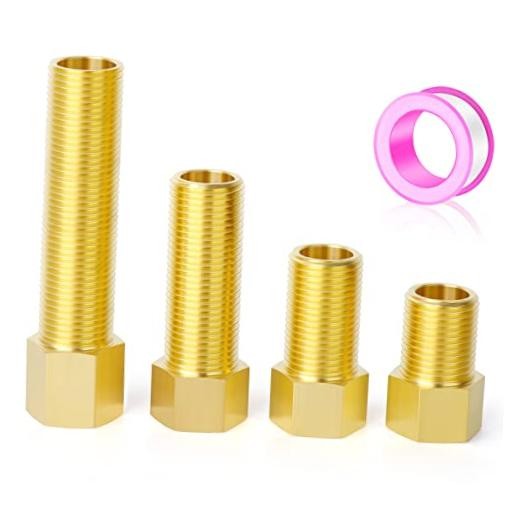 4PCS Extension Pipe Fitting, 1/2" Female 4Pcs Kit（40mm/50mm/70mm/100mm） Brass