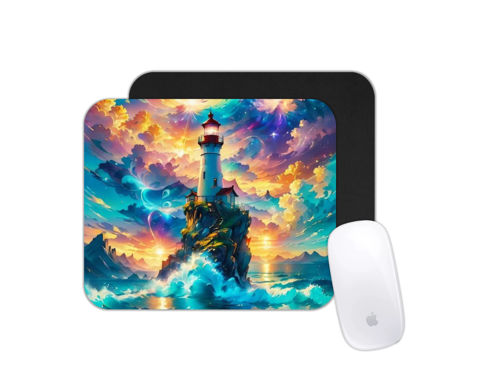 Colorful Lighthouse Coastal Scene Desk Mat Non-Slip Gaming Mouse Pad