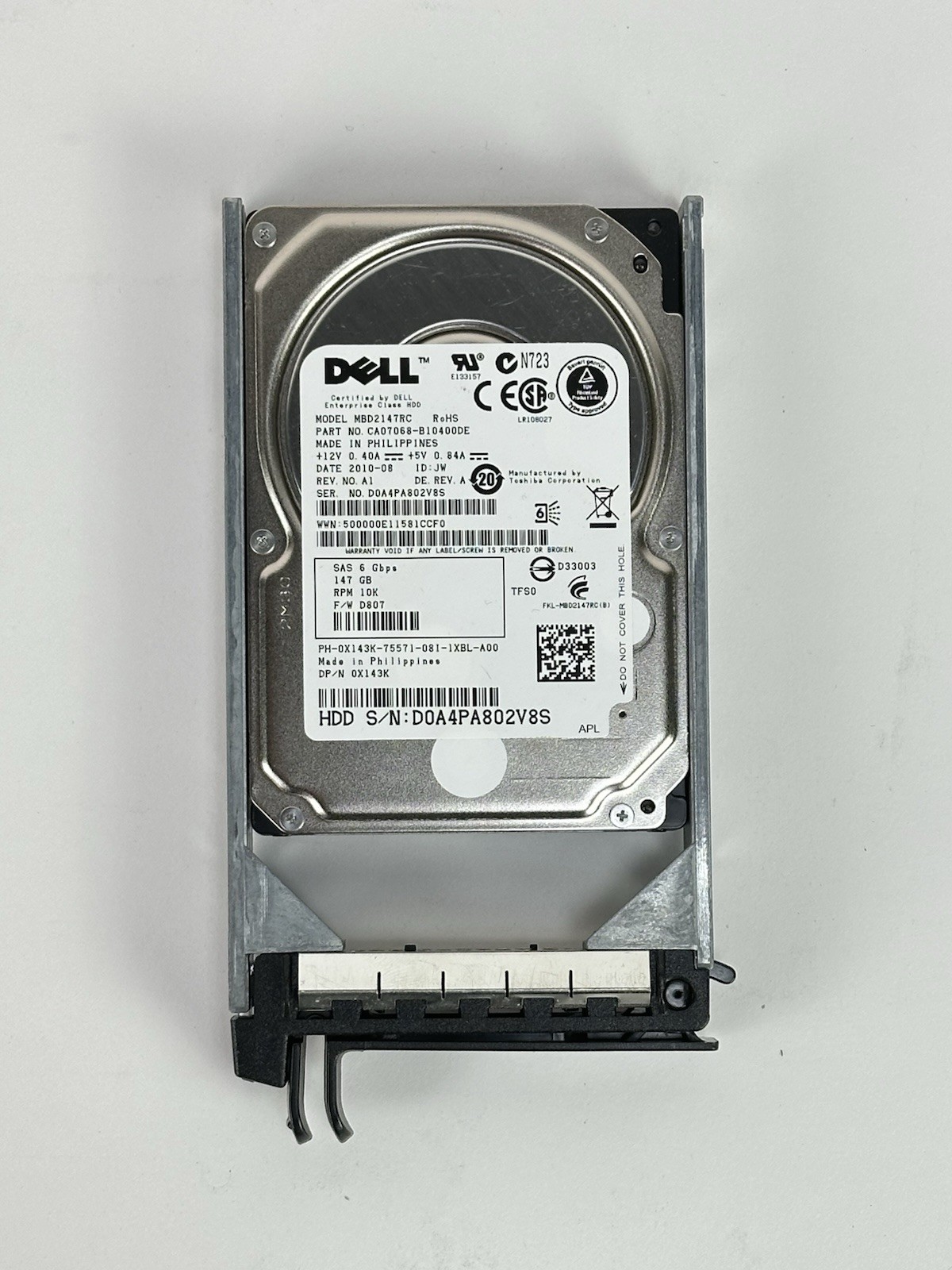 Dell 146GB 10K 6Gbps RPM SAS 6G HDD 2.5in SFF Hard Disk Drive w/Old Style Tray