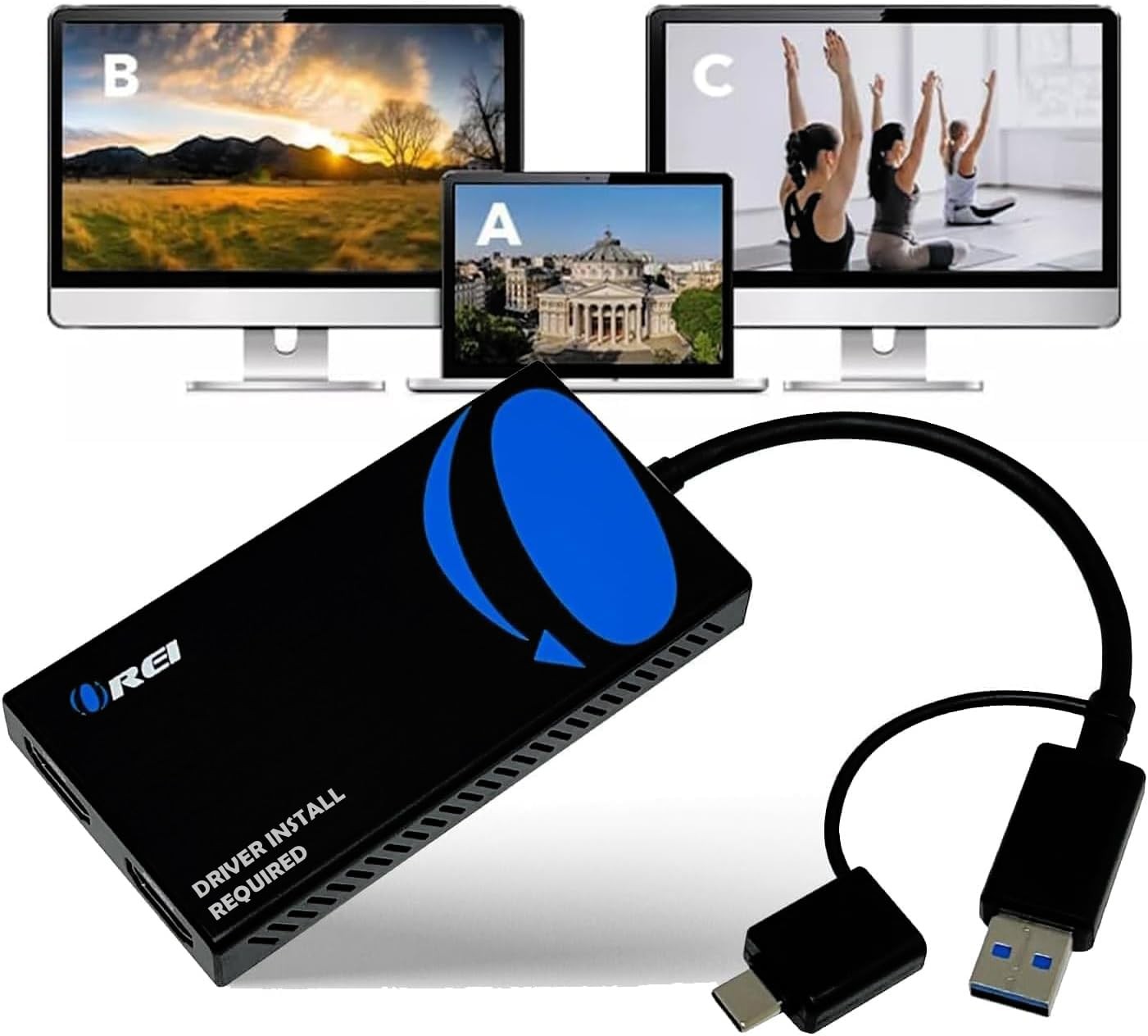 HDMI Splitter USB A & USB-C to HDMI 2.0 3 Separate Screens 4K@30Hz 1080p