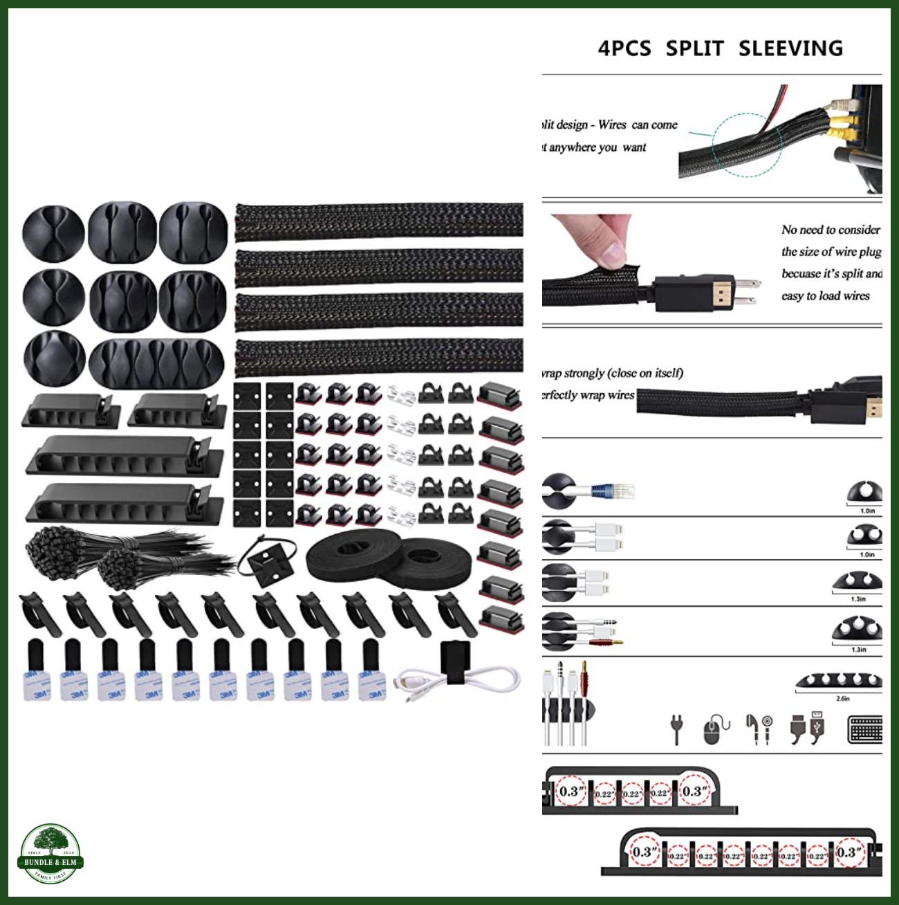 Cable Management Organizer Kit 311PCS with Sleeves Clips Ties Adhesive
