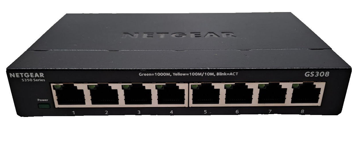 NETGEAR S350 SERIES 8-PORT GIGABIT ETHERNET UNMANGED SWITCH GS308V3 WITH ADAPTER
