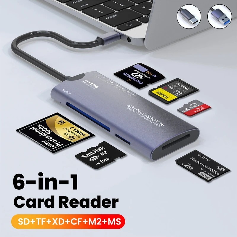 6IN 1 Multifunctional Card Reader USB High Speed Data Transfer Adapter Type C SD