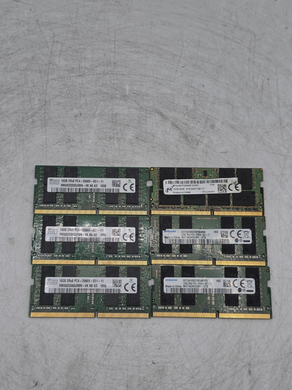 LOT OF 6 16GB DDR4 LAPTOP MEMORY RAM VARIOUS BRANDS/SPEEDS