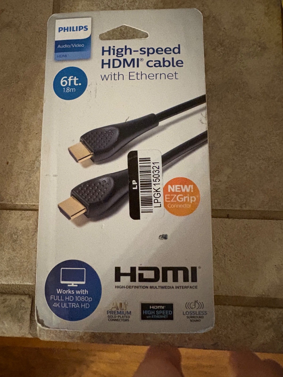 PHILIPS HIGH-SPEED 4-FOOT HDMI CABLE/WITH ETHERNET/WORKS w-HD 1080P & 4K UHD/NEW
