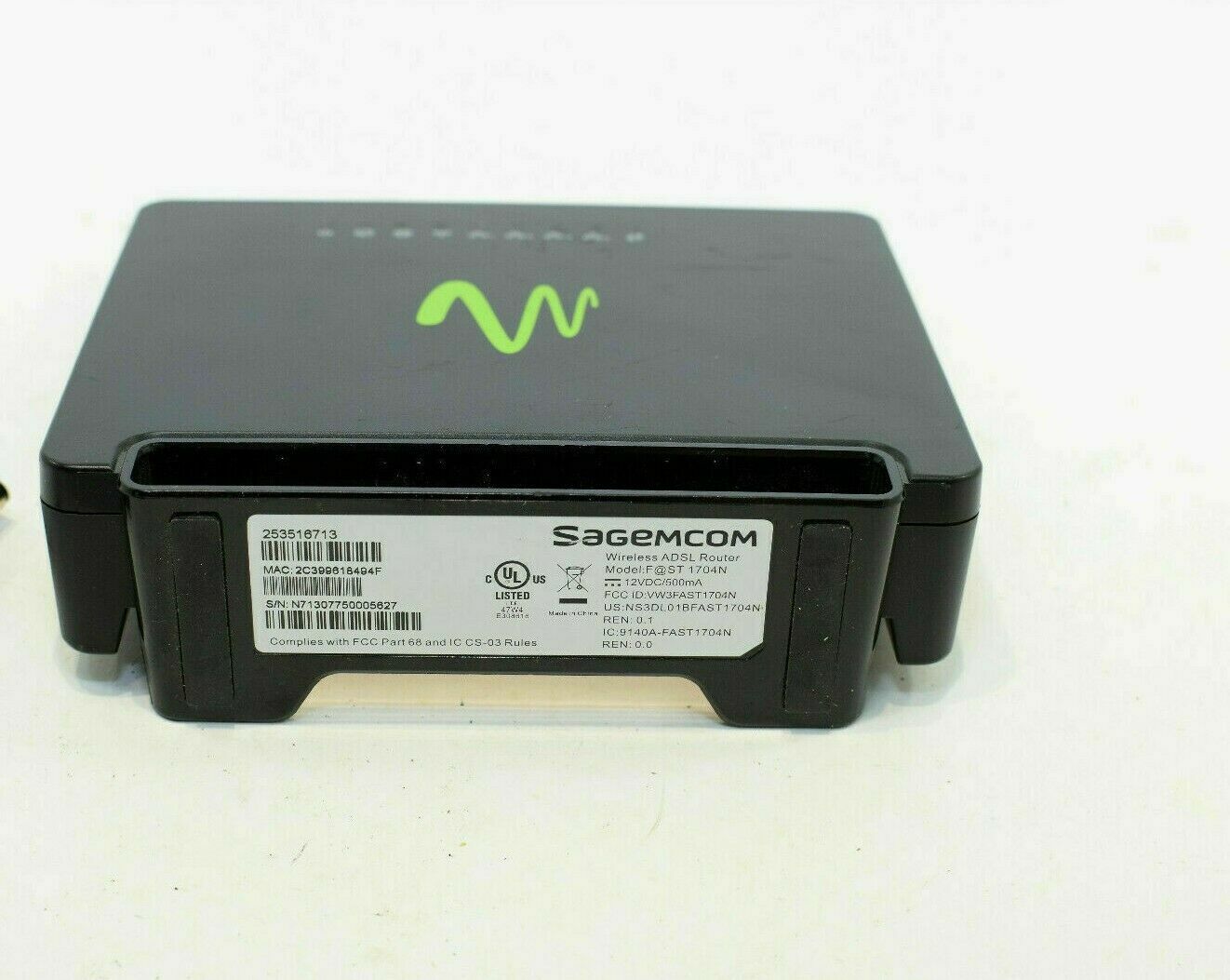 Windstream Sagemcom Fast F@st 1704N Wireless ADSL Router no acadaptors included