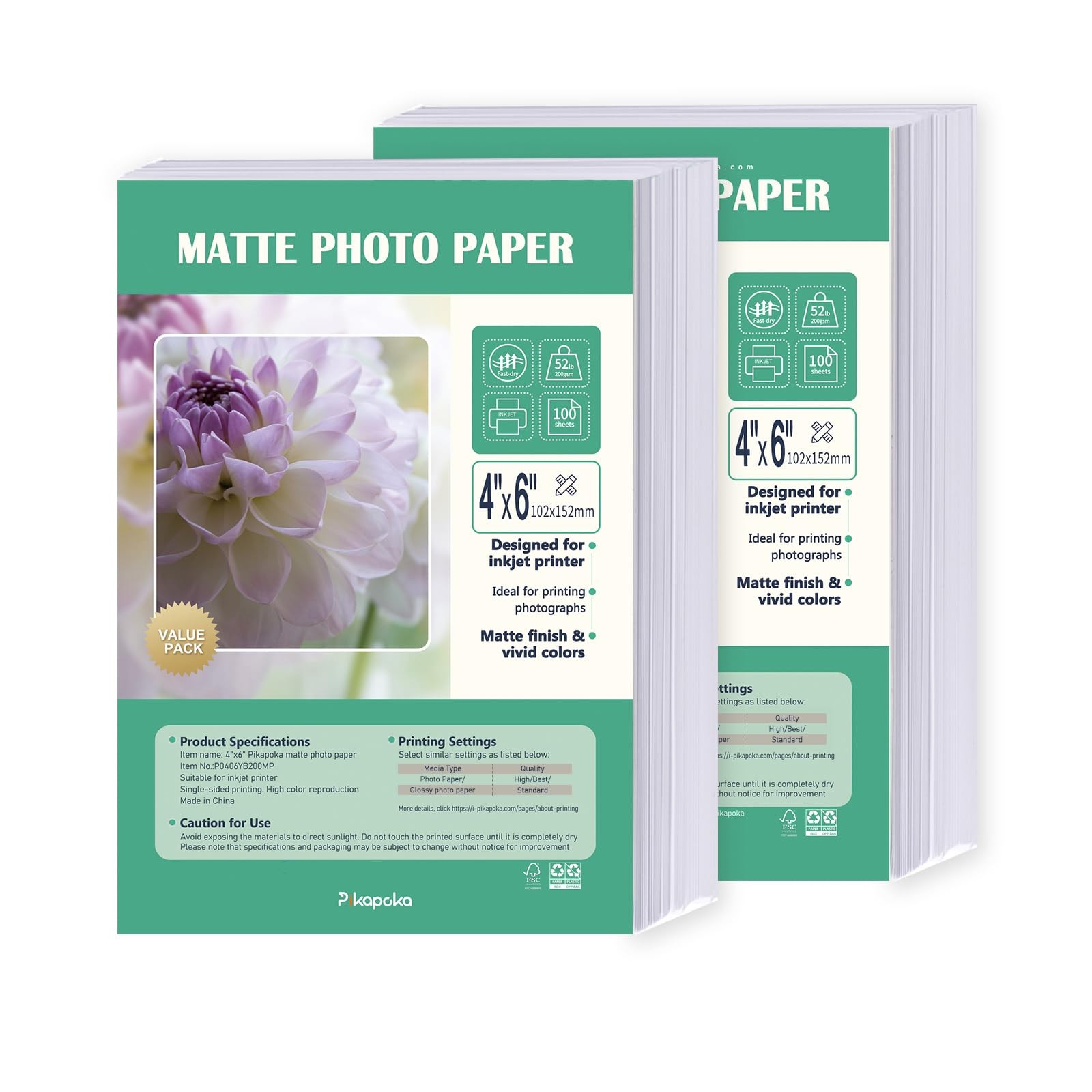 200 PCS 4x6 Inch Matte Photo Paper SingleSided 4R Matt Sheets 200gsm Inkjet