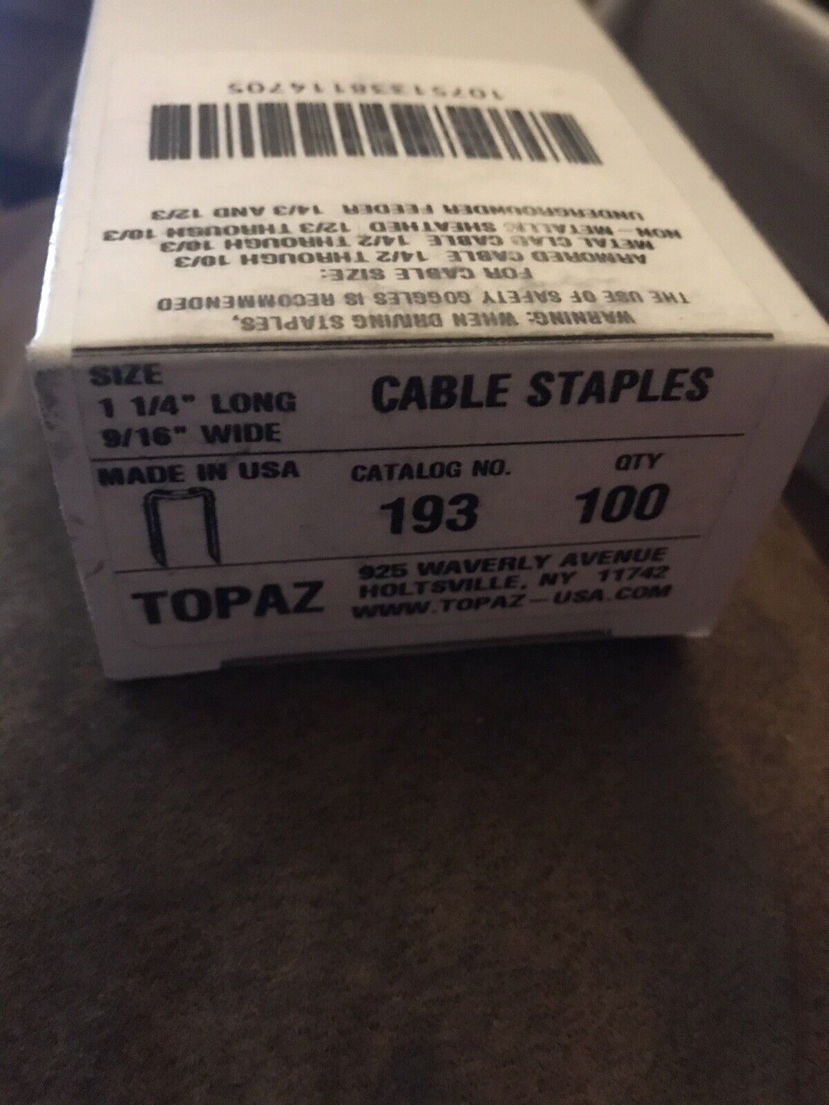 (100-Pk) Topaz Cable Staples 1-1/4