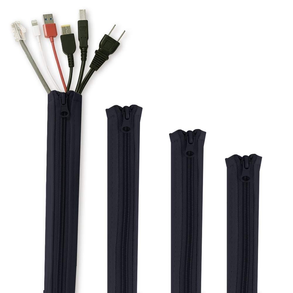 Cable Management Sleeves for Wires - 19 Inch, 4 Pack, Black - Tangle-Free Soluti