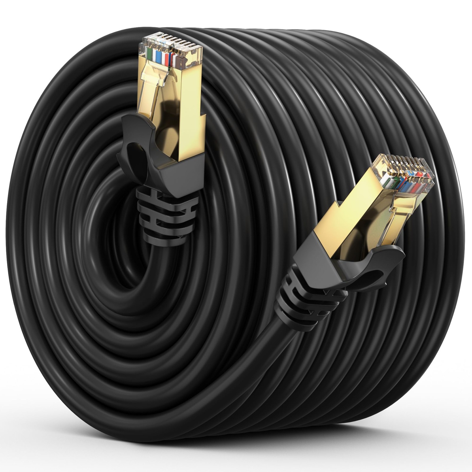 Flat Cat7 Ethernet Cable SFTP Shielded Black 300ft