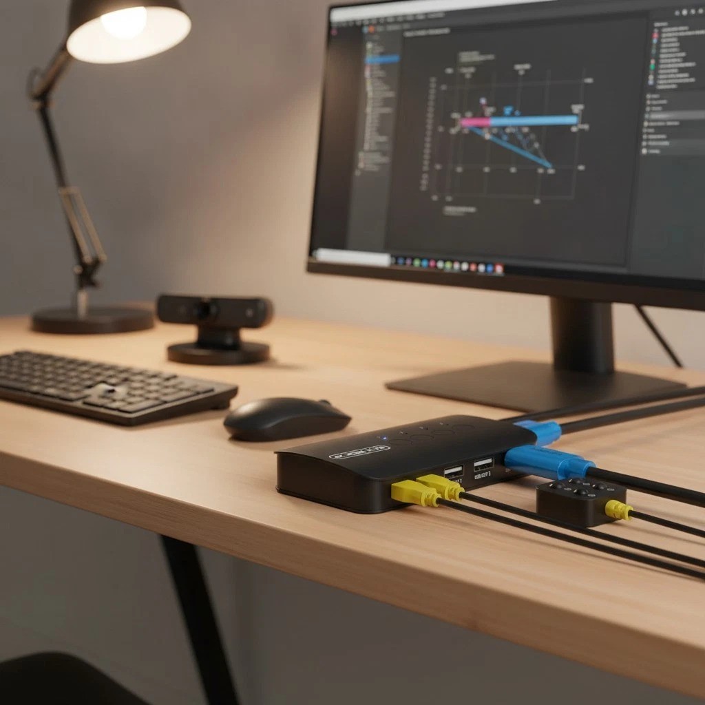 Effortless 4K USB & HDMI KVM Switch for 4 Computers with Included Cables