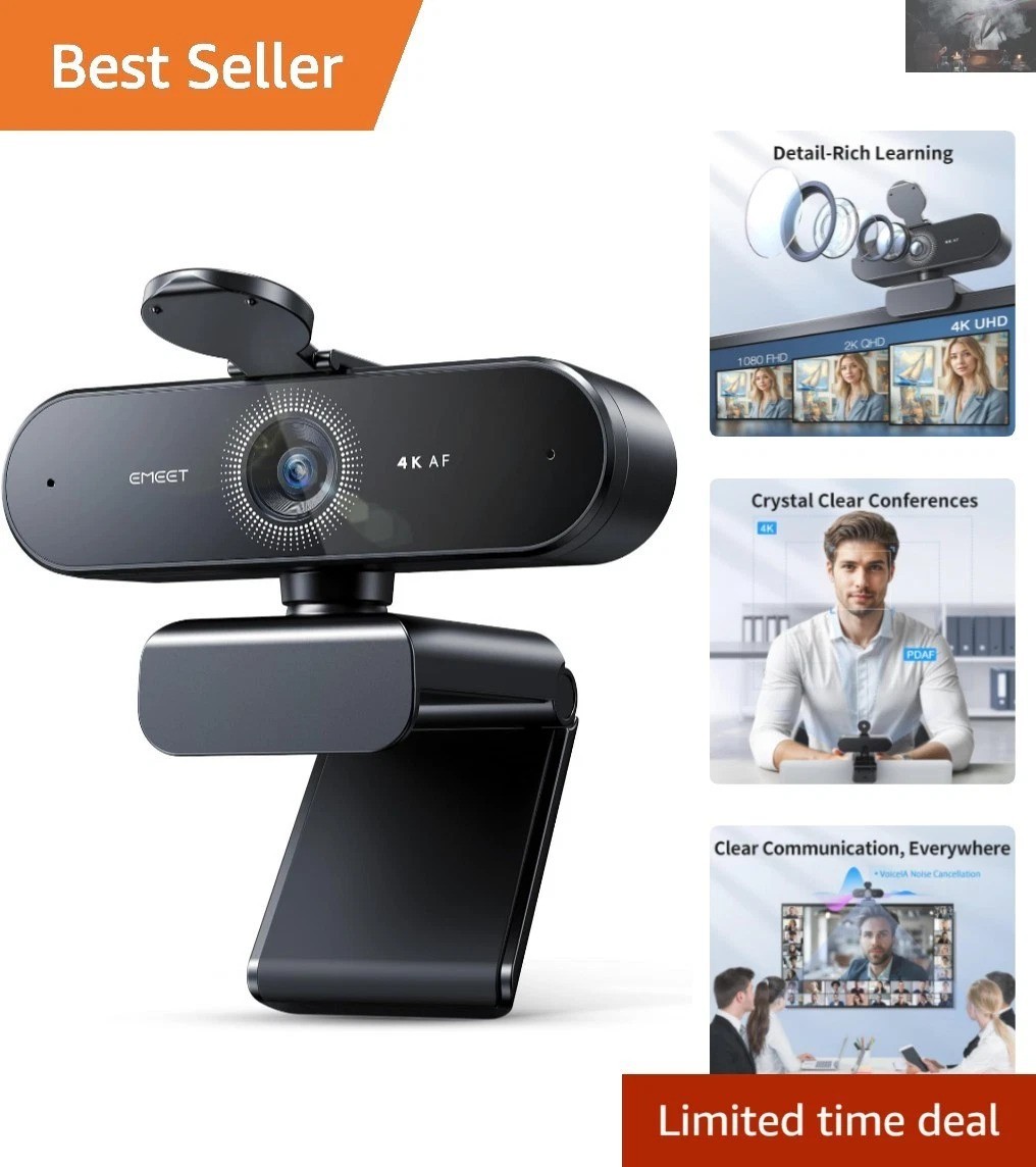 Ultra HD NOVA 4K Webcam | Dual Mics, Auto Light Correction & Privacy Cover