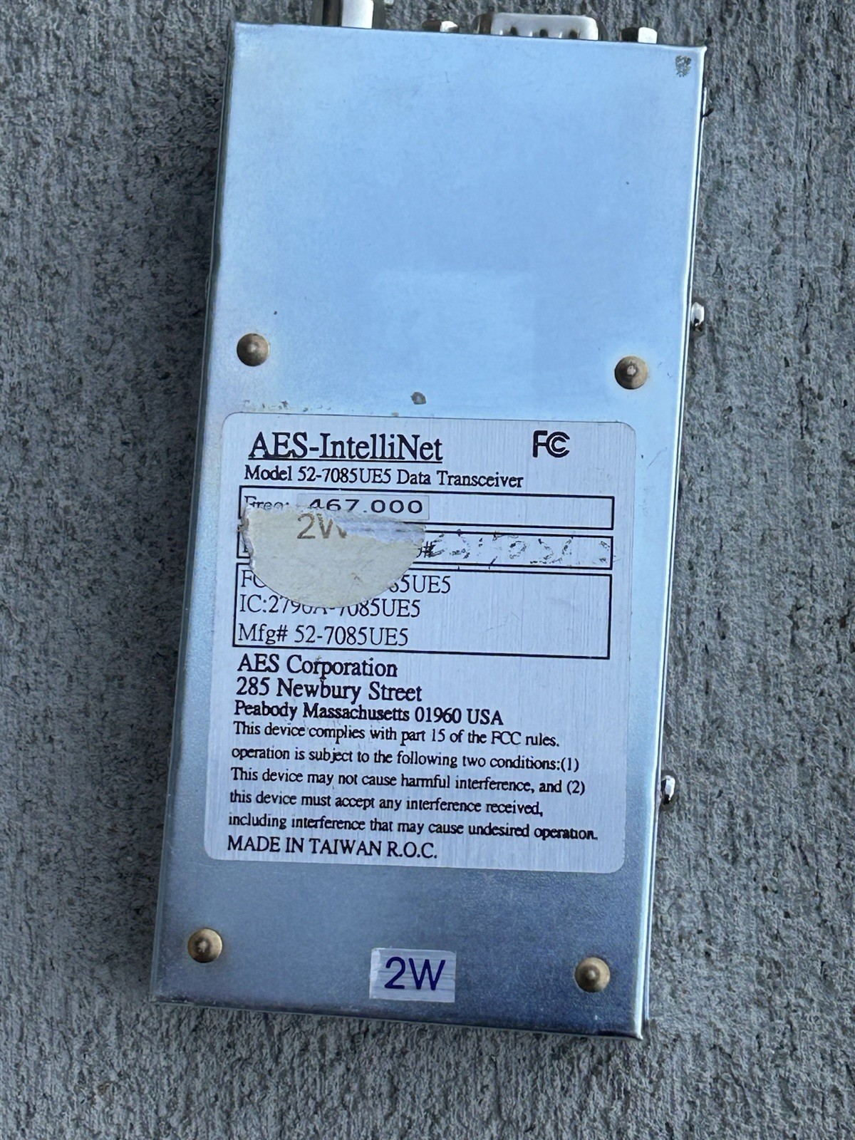 AES-IntelliNet 52-7085UE5 Security UHF Transceiver Data Radio 2W Comes As Shown