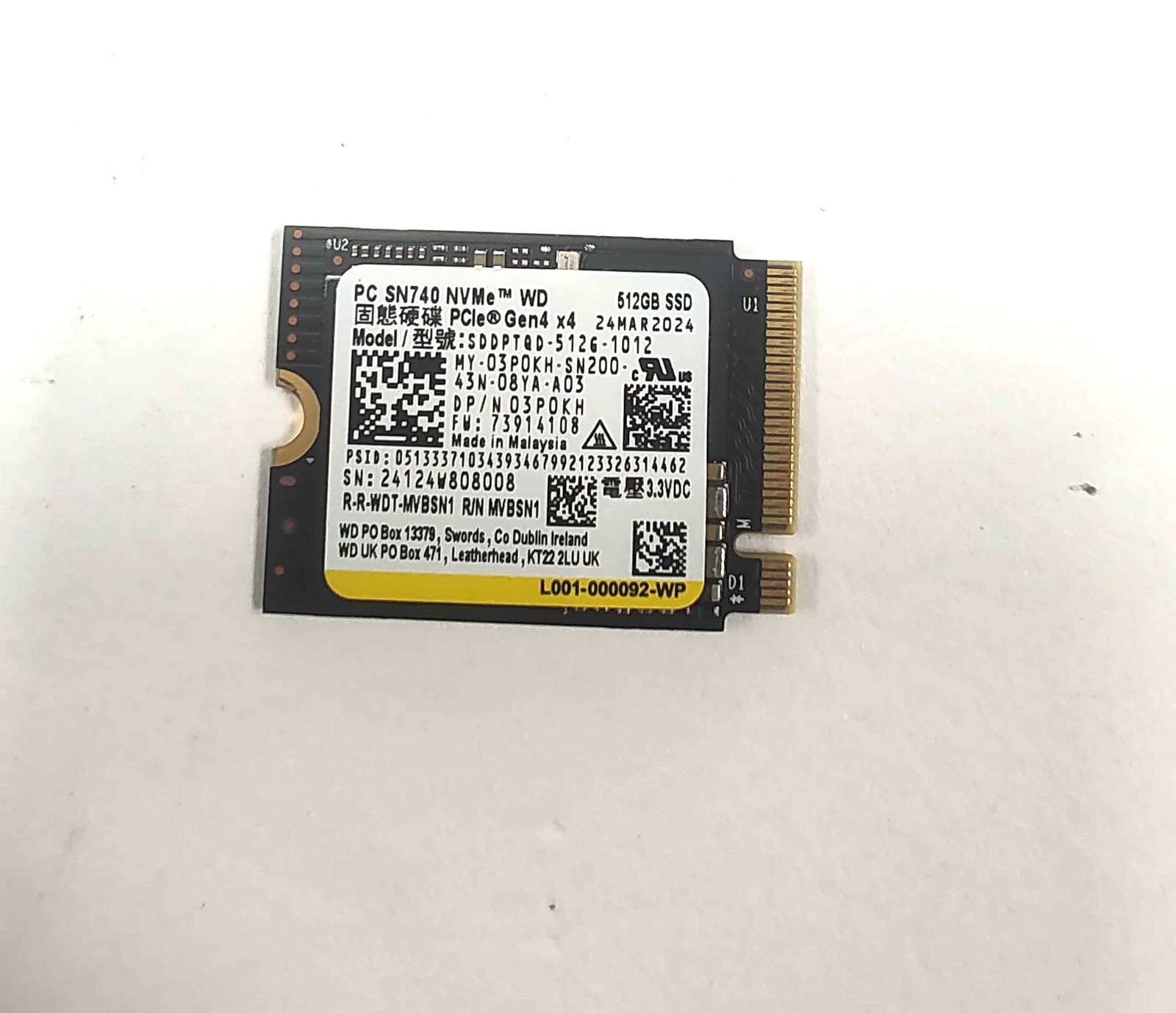 Dell (Western Digital SDDPTQD-512G-1012) Solid State Drive - 512 GB - M.2 3P0KH