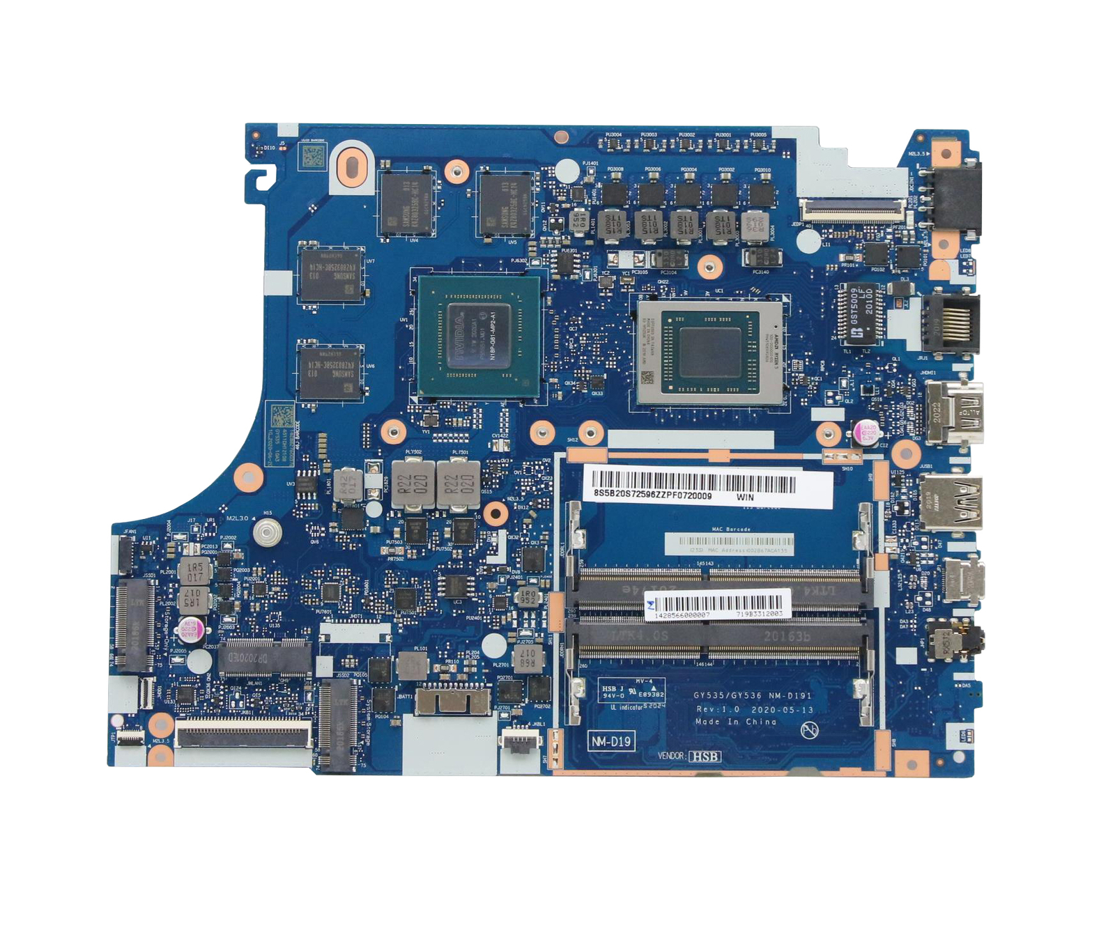 5B20S72596 For Lenovo ideapad Gaming 3-15ARH05 R54600H GTX1650 4G Motherboard